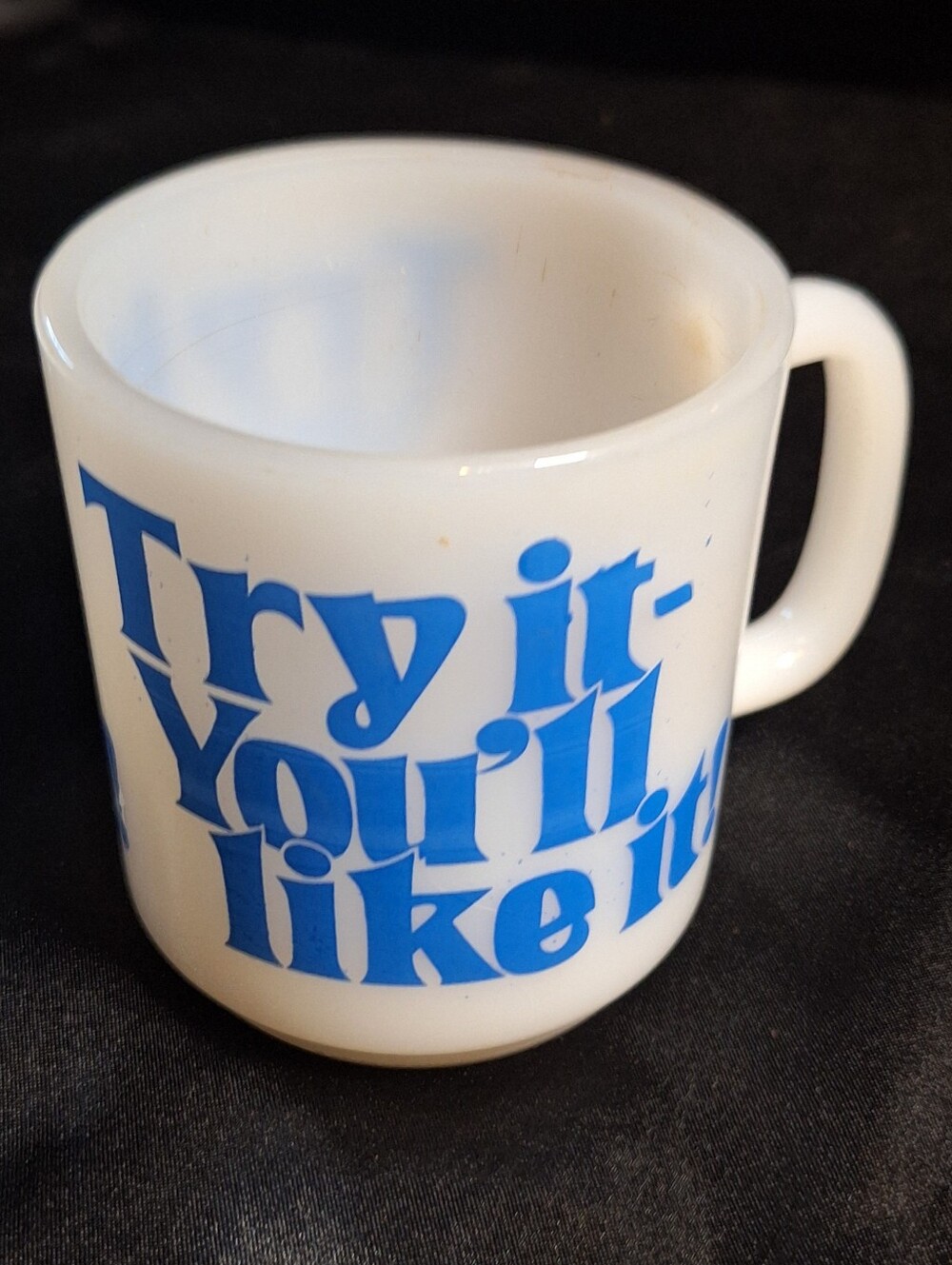 Rare Vintage Alka Seltzer Coffee Cup~Milk Glass Mug~MCM~Retro~Advertising~1972